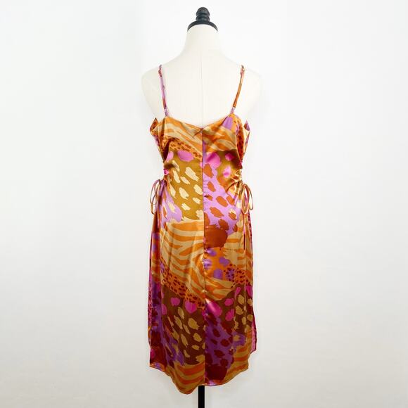 NWT Christian Lacroix Satin Printed Midi Dress Gold Pink Slip Party Vegas Size L - Picture 7 of 16